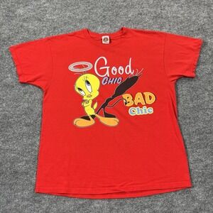 Vintage Looney Tunes T Shirt Size XL Red Tweety Bird‎ Good Chic Bad Chic Y2K